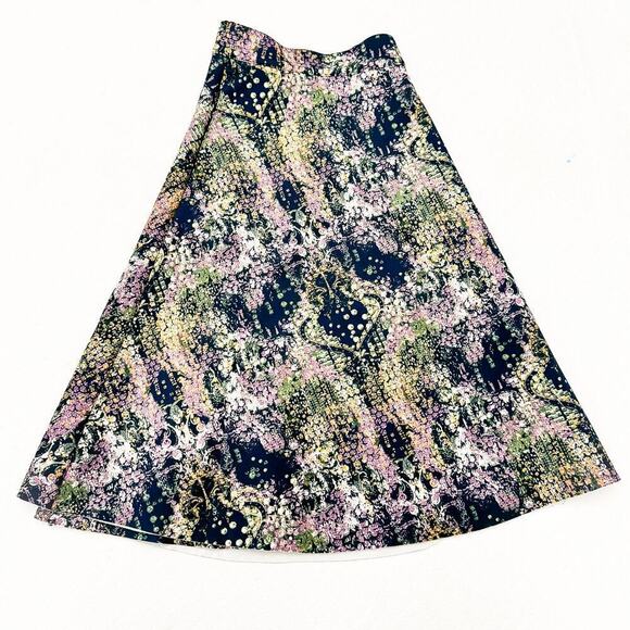 Modamix Patterned Blue Printed Flared Midi Skirt Pockets Size 18 - Picture 4 of 4